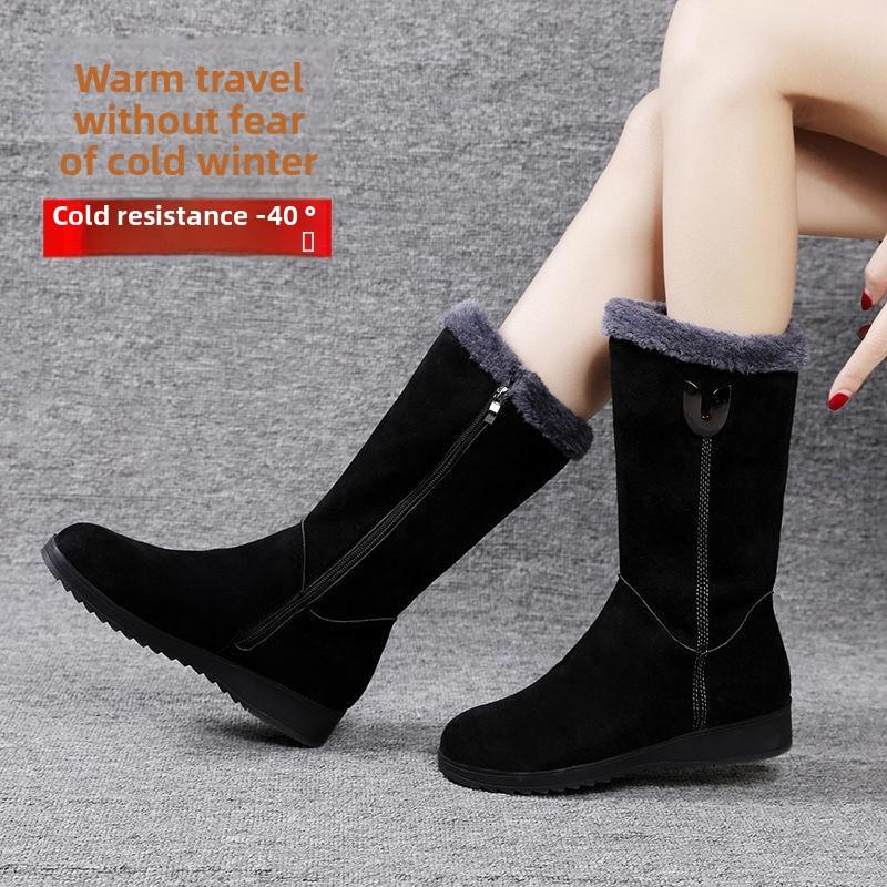 Winter Boots for Women Fluffy Fur Snow Boots Fashion Mid-calf Winter Boot Side Zip Mid-calf Cotton Shoes Women Platform Booties