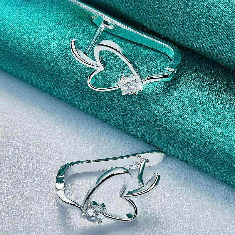 Silver Love Heart Zircon Earrings For Women Fashion Charm Jewelry