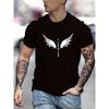 Men'S Casual Fashion Short Sleeve Crew Neck T-Shirt, Slight Stretch, Summer Fabric Tee with Angel Wings Print
