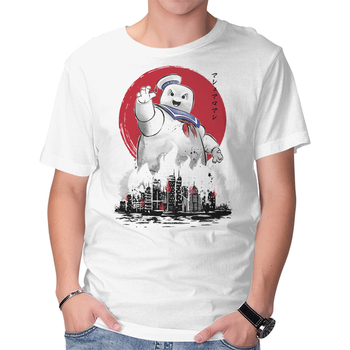 Unisex Crew Neck T-Shirt Marshmallow Man Sumi-E Graphic Short Sleeve Casual Tee XL