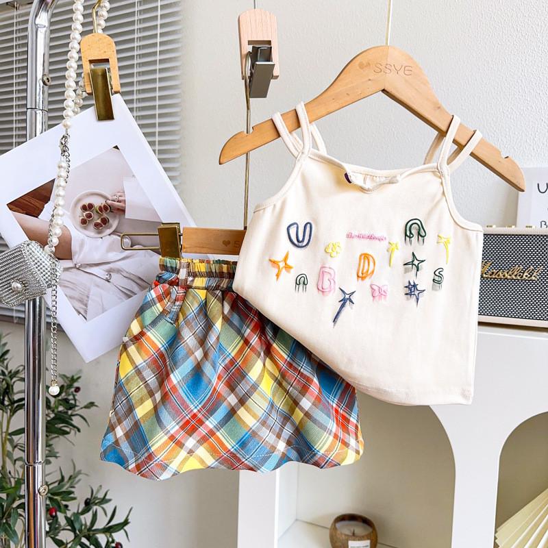 Kids Girl Twopiece Summer Dress Set With Sleeveless Top And Short Skirt For Children 3 To 8