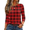 Top de punto para mujer con estampado de rayas y cuadros, cuello redondo, manga larga