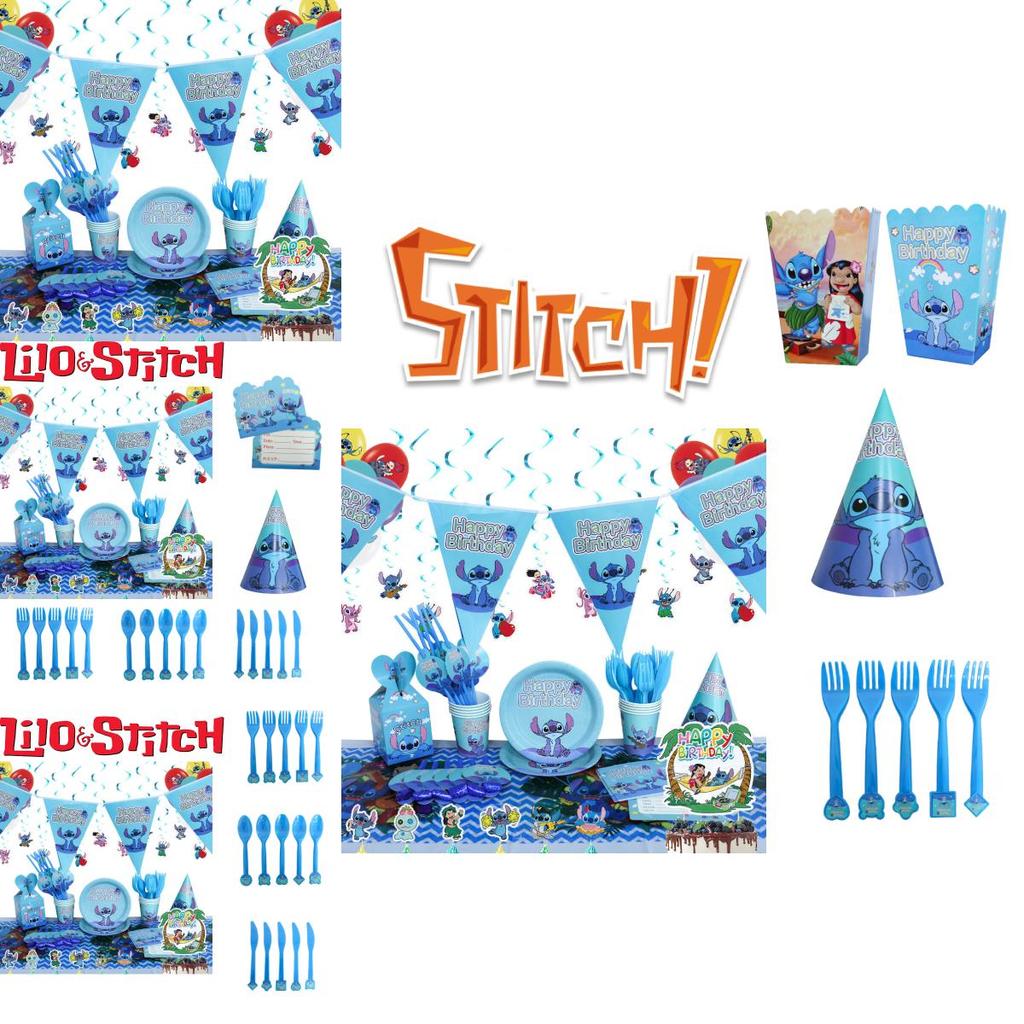 Stitch Theme Party Supplies Set Blue Lilo And Stitch Birthday Decorations