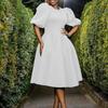 Europäisch-Amerikanisches Elegantes Sommer A-Linien-Kleid mit Puffärmeln und Rundhalsausschnitt