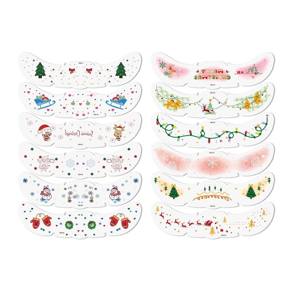 6pcs Christmas Face Tattoo Stickers Bells Bow Hearts Stars Ribbons Freckles Temporary Tattoo Stickers for Festival Party