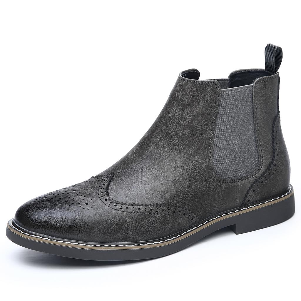 Brock Engraved Men's Boots Leather Casual Chelsea Boots Men's Trend Martin Boots Retro British Velvet Cotton Boots