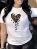 Leopard Love Heart Printed Tshirt Short Sleeve Round Neck Casual Top Summer and Spring Womens Clothing Aesthetic Graphic Y2K
