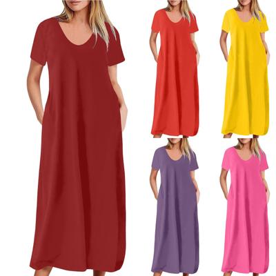 Damen Modisches Einfarbiges V-Ausschnitt Trägerkleid Urlaubs-Strandkleid