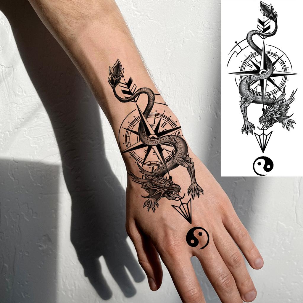 1 Foglio Tatuaggi Temporanei Vichingo Maori Drago Totem per Uomo Avambraccio Collo, Adesivi Tatuaggio Finti Temporanei Impermeabili Tatuaggi Realistici
