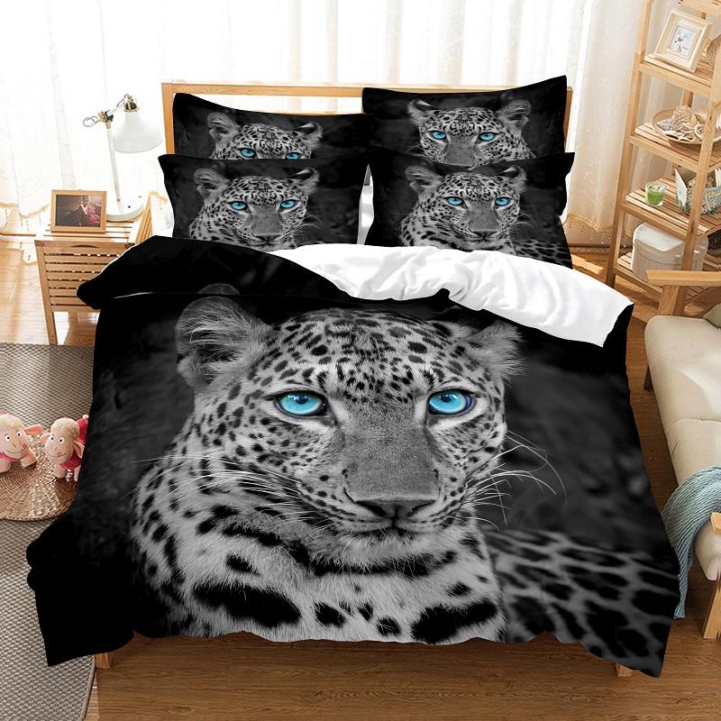 Animal Bedding Collection Duvet Cover Collection 3D Bedding Black LeopardCat Digital Printing With Bed Linen Queen Size Bedding Collection Fashion