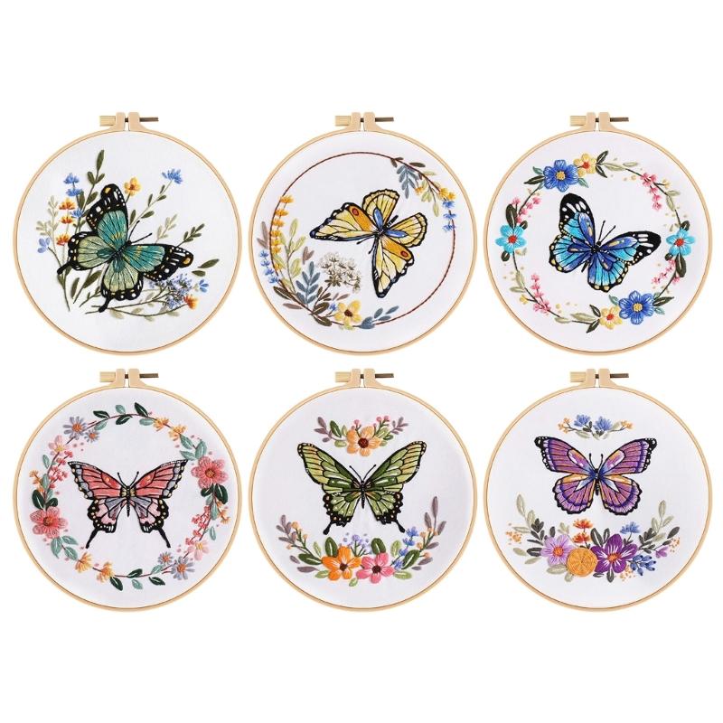 Butterfly Floral Embroidery Kits Embroidery Set with Thread and Needle Embroidery Starter Kits Crosses Stitching Set
