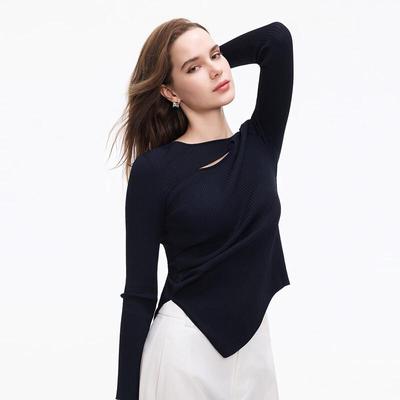 Damen asymmetrischer Rundhals Pullover Stricktop