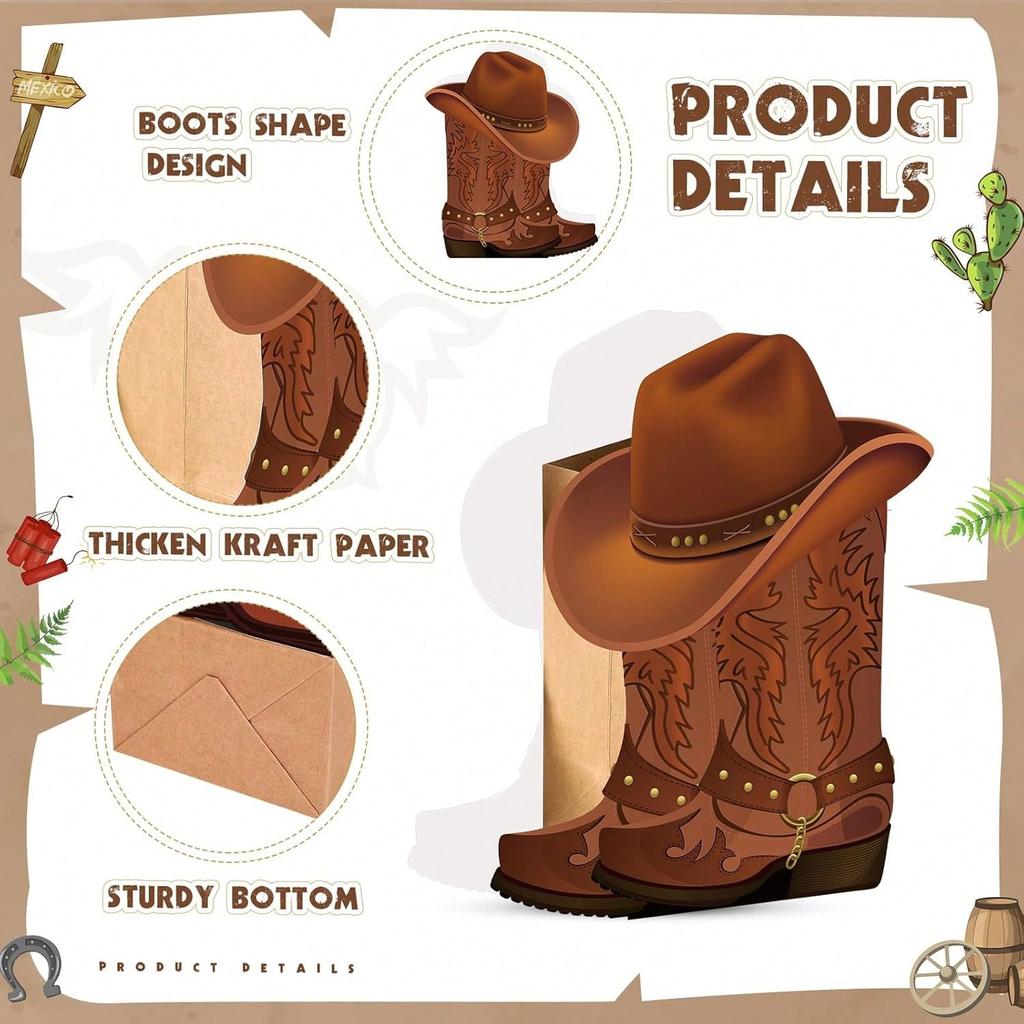 10 set Western Cowboy Boots Flower Boxes Centerpiece Boot Shape Box Decorations Western Theme Party Boot Gift for Wedding Supplies(Brown, Classic)