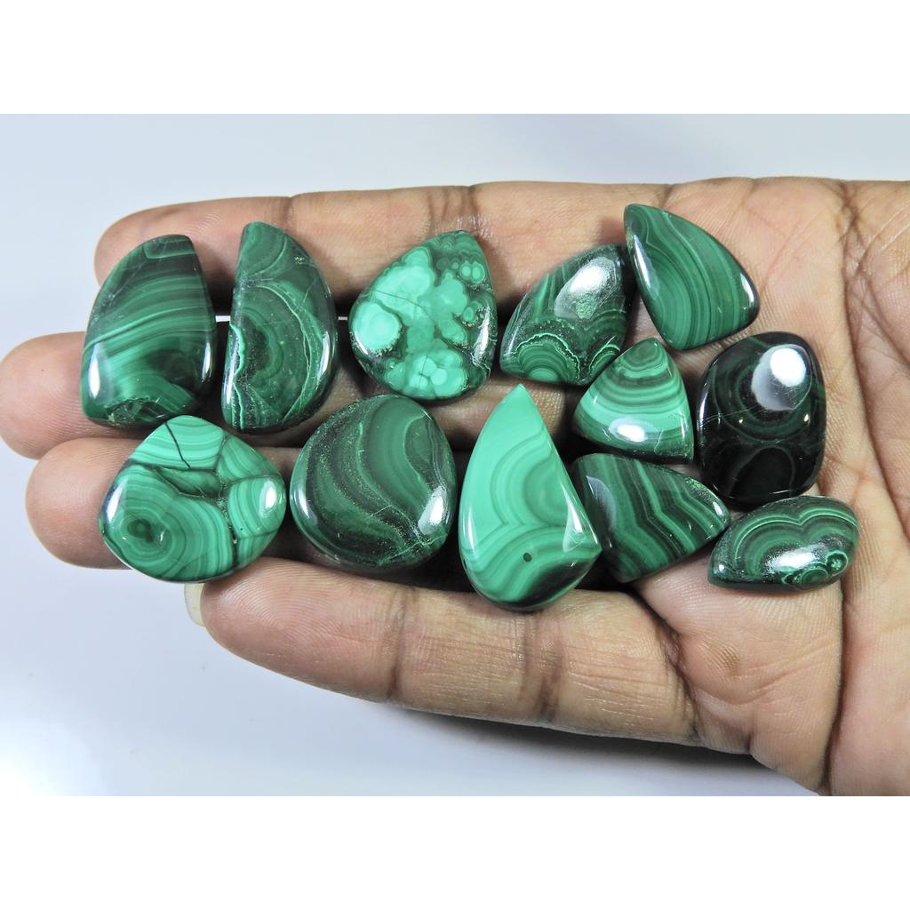 12Pcs Natural Green Malachite Mix Shape Cabochon Loose Gemstone 295Cts. Lot C-479