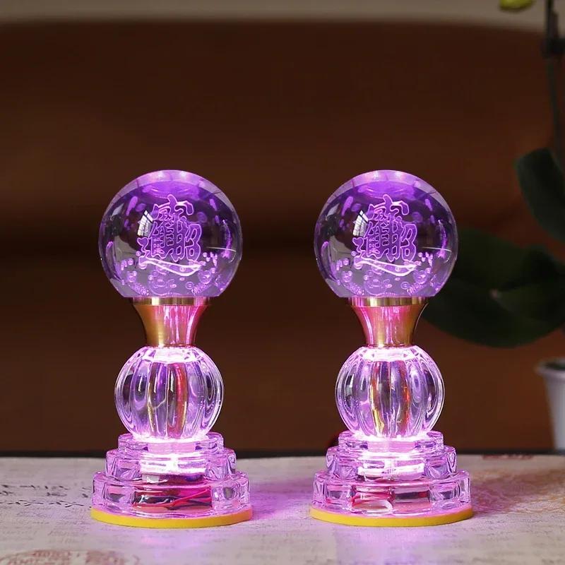 Household LED Crystal Lotus Lamp, Buddhist Decorative Accessories, Seven Color Buddha Supply Lamps, Prayer, Feng Shui, Plug-in