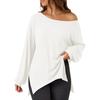 Women's Casual Long Sleeve Tunic Top Loose Fit Round Neck Side Slit T-Shirt Blouse