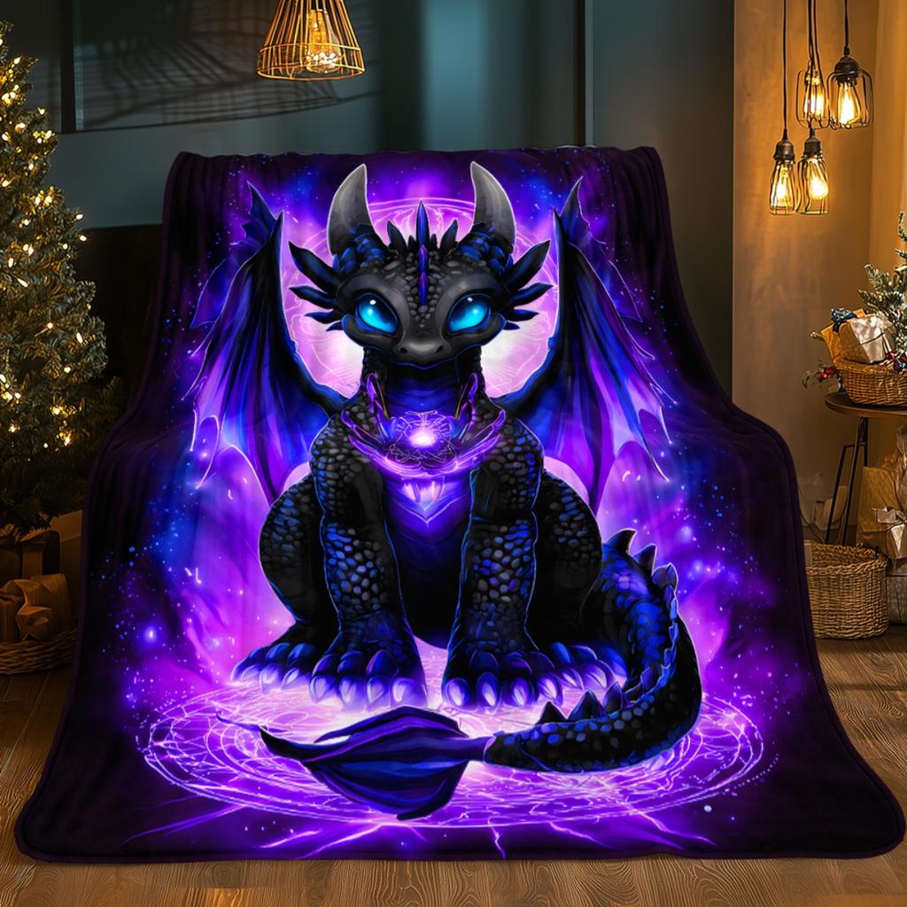 Cute Night Fury Dragon Flannel Throw Blanket Purple Neon Fantasy Dragon Art Kids Sofa Bed Blanket