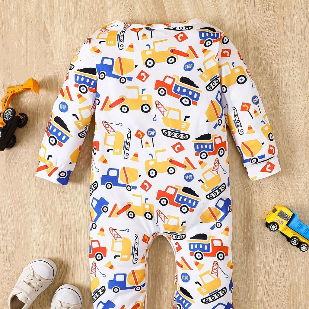 Newborn Baby Truck Long Sleeve Romper Baby-boys Sleep And Play Pjs Cartoon Pattern For 1-24 Months