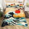 3D Japanese Wave Print Duvet Cover Set, Soft Microfiber Vintage Ukiyo-e Bedding Set With Pillowcases