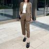 Nanyou Women's High-End Linen Collarless Jacket - Minimalist Style, Autumn 25