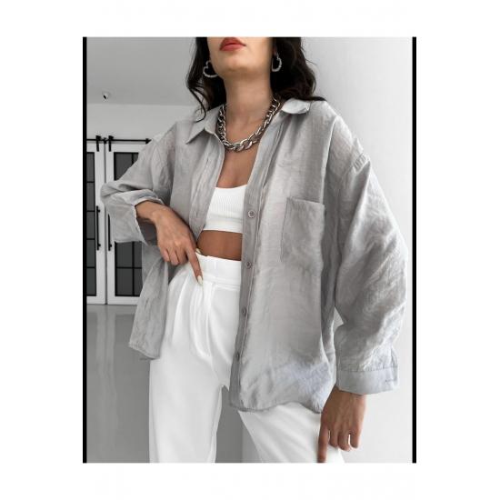 Cămașă de damă cu buzunar supradimensionat, cu umăr în jos