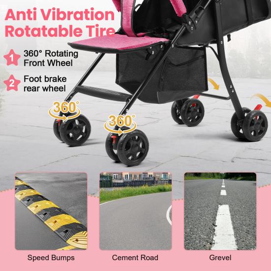 Reise-Kinderwagen, Einhand-Faltbarer Säuglings-Buggy mit Verstellbarer Rückenlehne, Verdeck, Ablagekorb für 0-2 Jahre Kleinkinder bis zu 10 kg