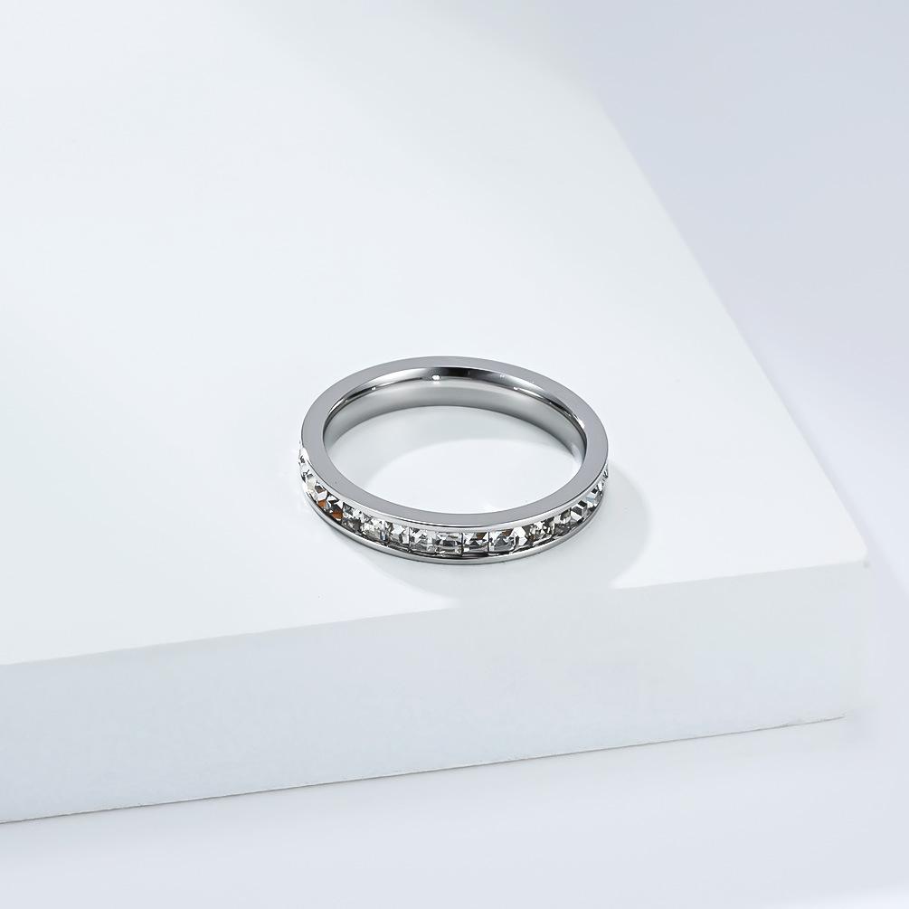 Ins Jewelry Titanium Steel Plated 18k Gold Emerald Square Diamond Ring Women's Fashion High Sense Light Luxury Temperament Tail Ring