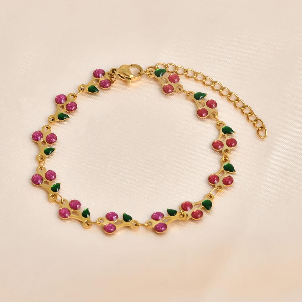 European and American stainless steel light luxury bracelet gradual change treasure cherry shape pink diamond jewelry