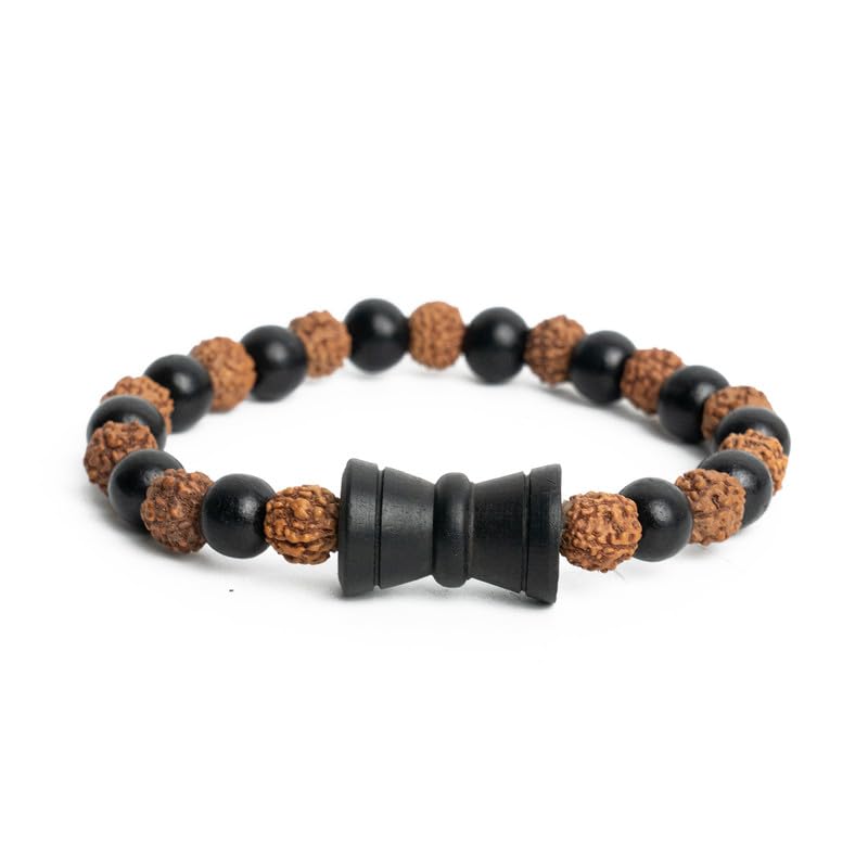 Astrotalk Karungali Rudraksha Damru Bracelet | Original 5 Mukhi Rudraksha and Karungali Beads | Shields From Evil Eye, B