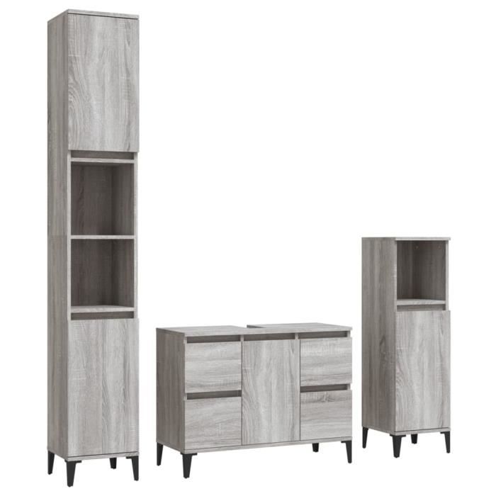 VidaXL Ensemble De Meubles De Salle De Bain 3 Pcs Sonoma Grey 3185611