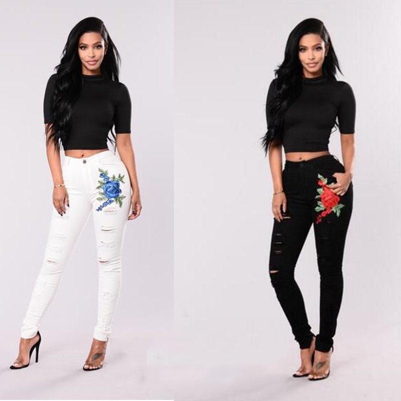 Jeans Skinny da Donna con Design Strappato e Vita Alta per Uso Casual e da Ufficio