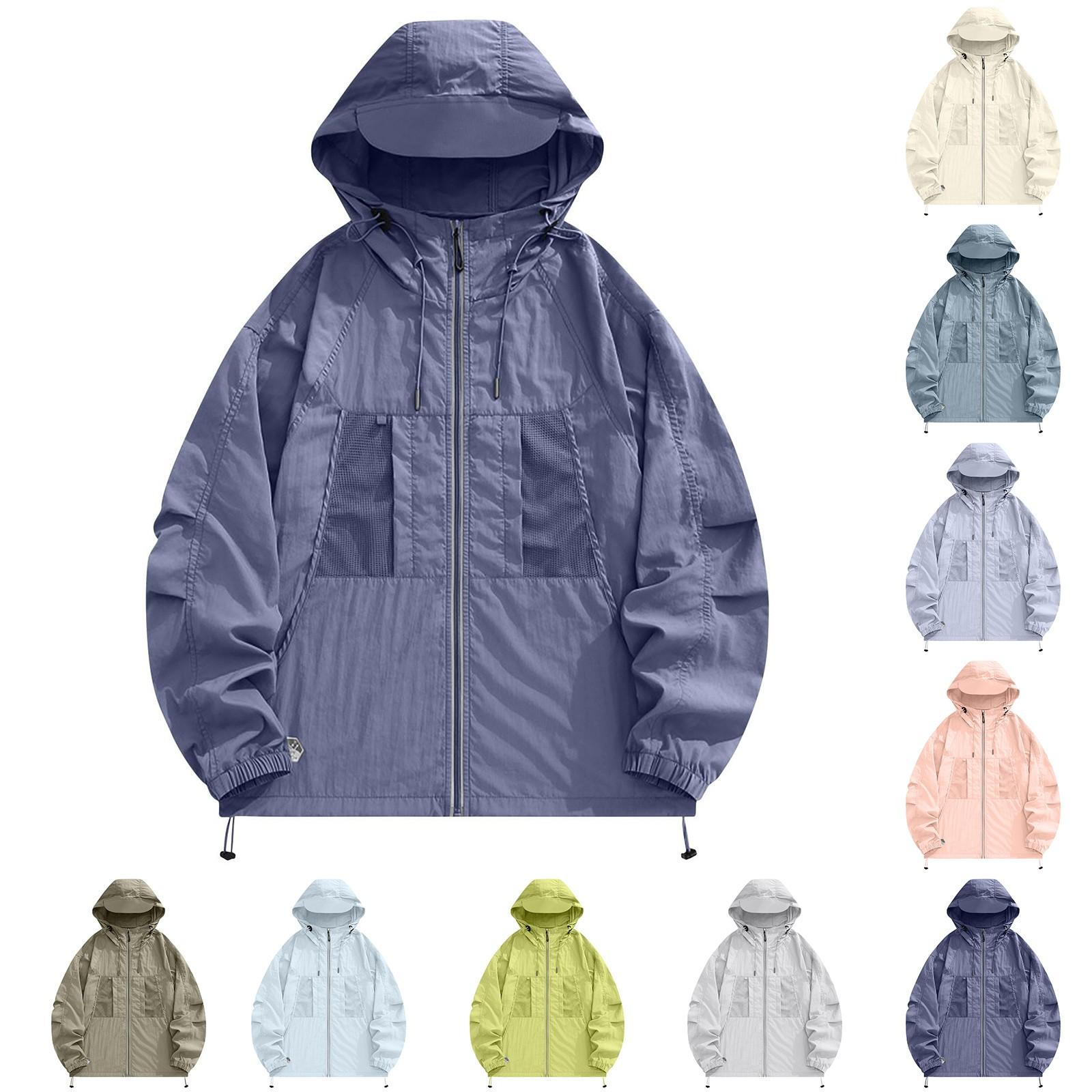 

Lightweight Hooded Jacket For Couples Fashion Sunscreen Full Zipper Breathable Comfy Hoodies Coat Outdoor Sport Outwear L армія зелений колір