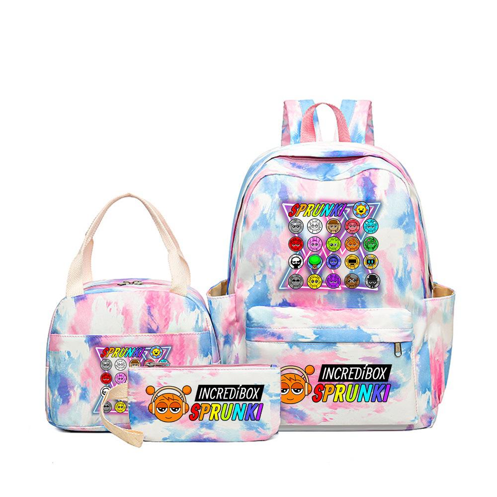 Sprunki teen student schoolbag rhythm box cartoon large capacity cute backpack three-piece set 3