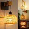 JOYINLED Farmhouse Bamboo Wall Sconce, Plug-in Hand-Woven Rattan & Wood Pendant Light Bedroom Living Room Hallway Ceiling Lamp