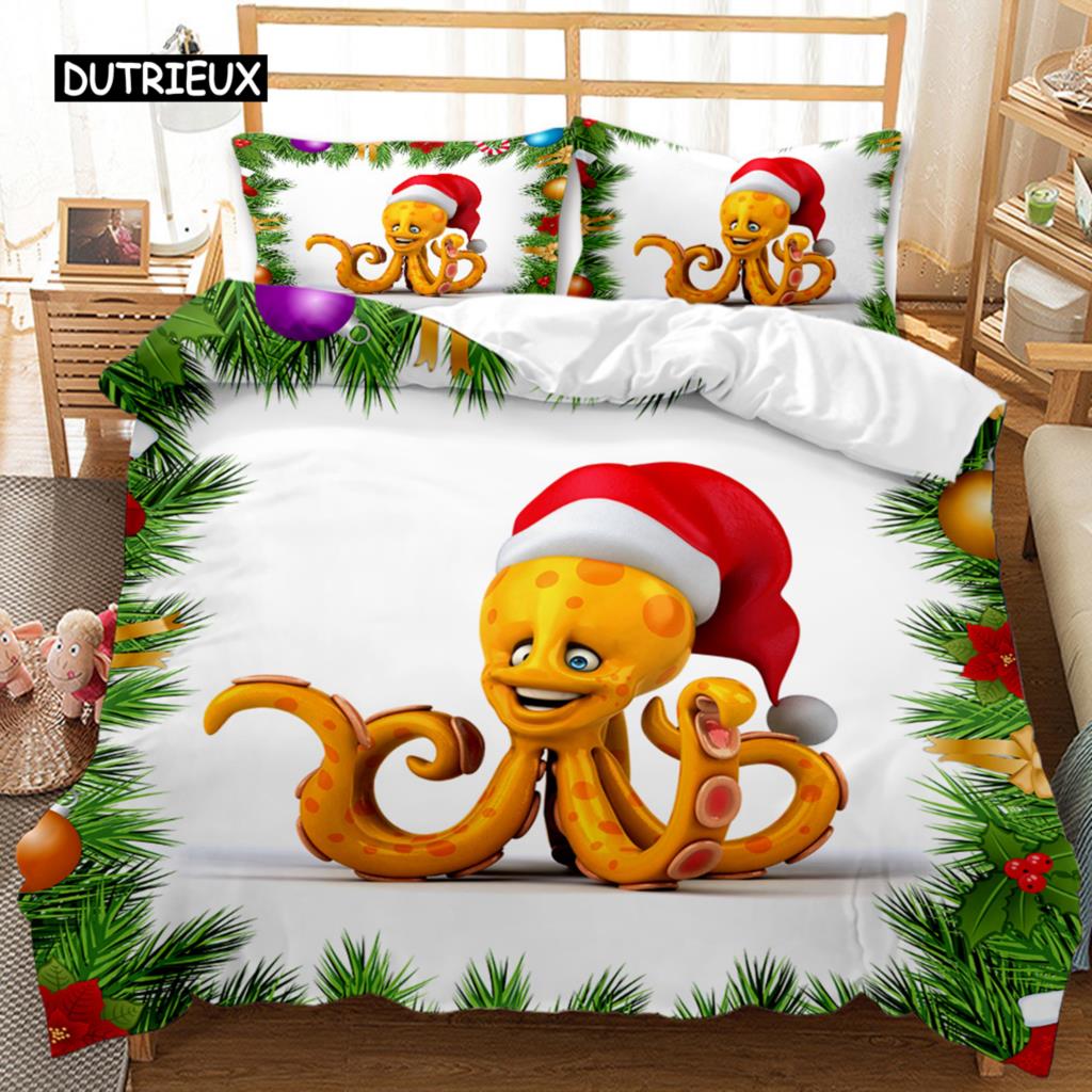 Polyester Comfortable Christmas Themed Pattern Duvet Cover Set With Duvet Cover And Pillowcases King Queen Twin Sizes For Boys Girls And Kids