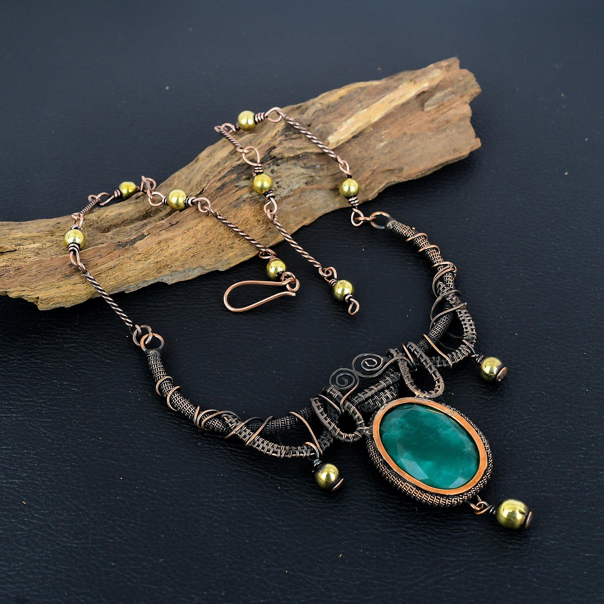 

Изумрудное ожерелье, ожерелье, обмотанное медной проволокой 999 пробы, ювелирные изделия из драгоценных камней, ожерелье ручной работы, изумительные украшения, подарок для нее