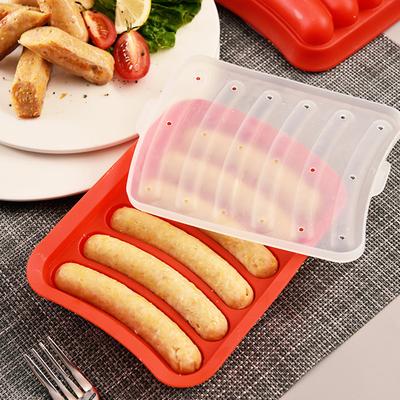 Handmade 6 Grids Silicone Sausage Making Mold With Lid Food Grade DIY Hot Dog Rapid Prototyping Ham Baking Mold Kitchen Gadget