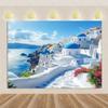 Nordische Griechische Landschaft Hausparty Dekorationen Inselstadt Santorin Blaue Kuppel Kirche Ägäis von Santorin Fotografie Hintergrund