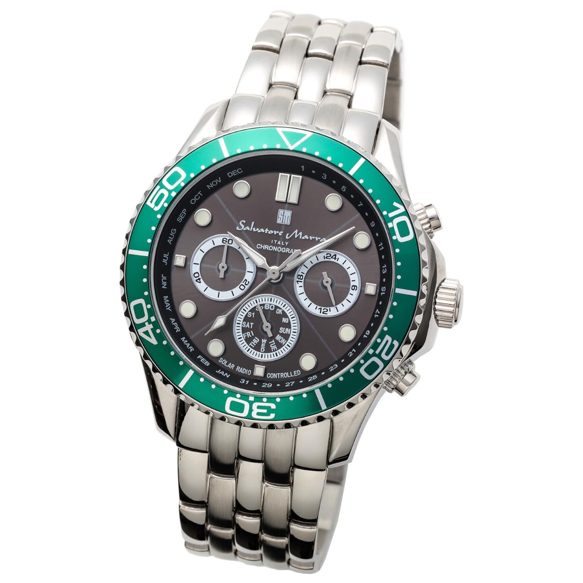 

Salvatore Marra Солнечные Аналоговые Кварцевые Часы Лимитированной Серии для Мужчин с Радиоуправлением, Механизм, Водонепроницаемые, SSBKGR,