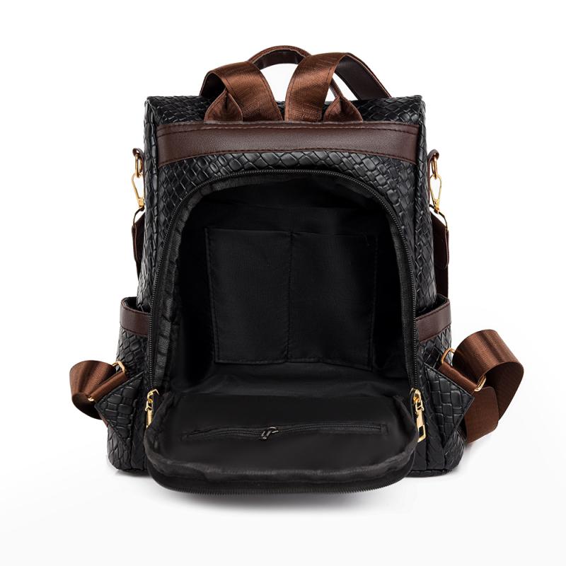 Мягкий кожаный тканый рюкзак Женский противоугонный рюкзак большой вместимости коричневый — фото 8