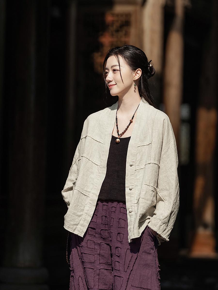 

Винтажный кардиган в стиле ретро из хлопка и льна с застежкой-лягушкой для женщин One Size