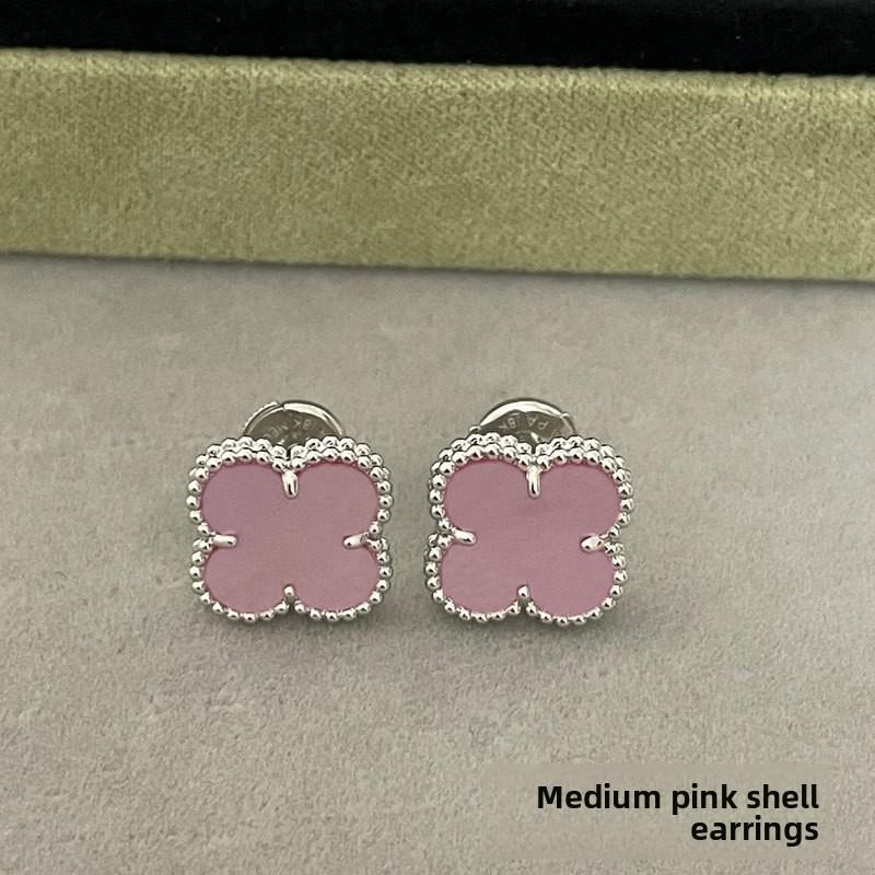 

Серьги-клевер с четырьмя лепестками из розового золота с сердоликом, версия премиум, для женщин. Серьги с изысканным белым перламутром, создающие ощущение высокого класса.