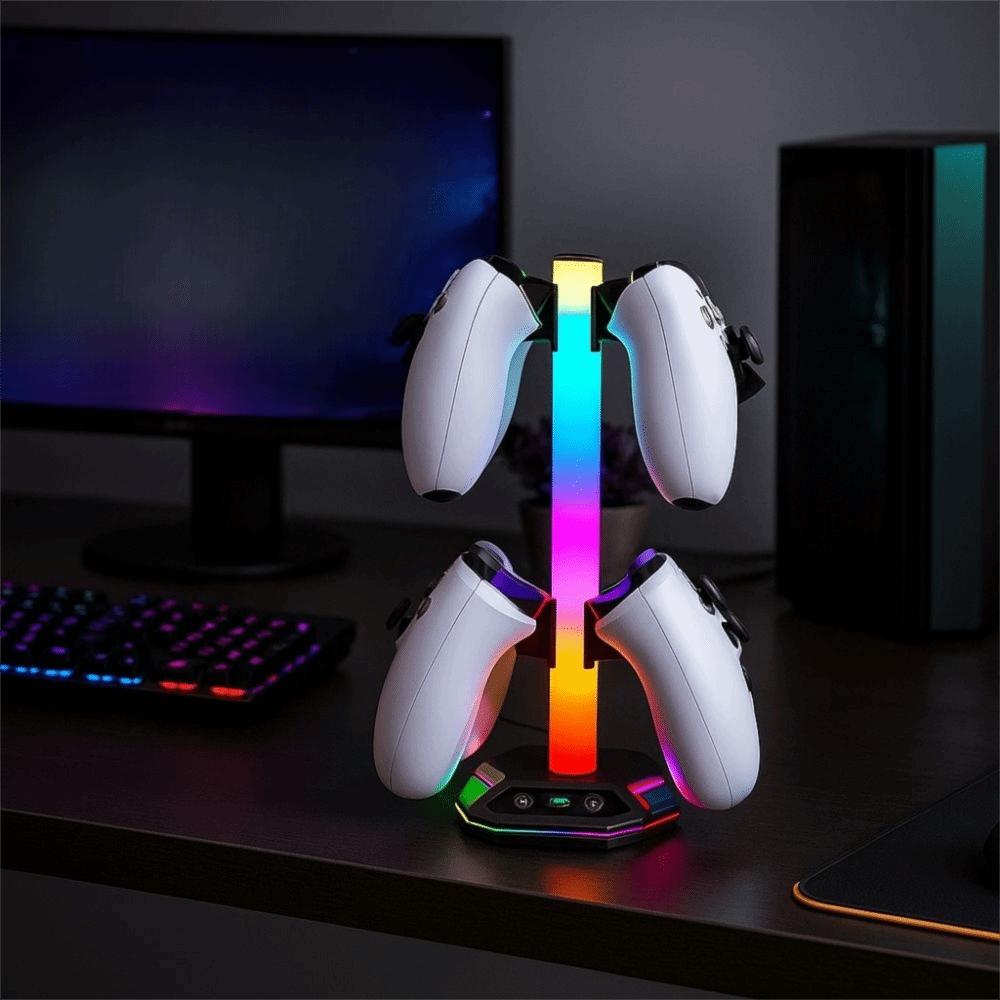 Black RGB Earphone Hanger Dual USB Ports Headphone Bracket Universal Desktop Display Holder  Desk