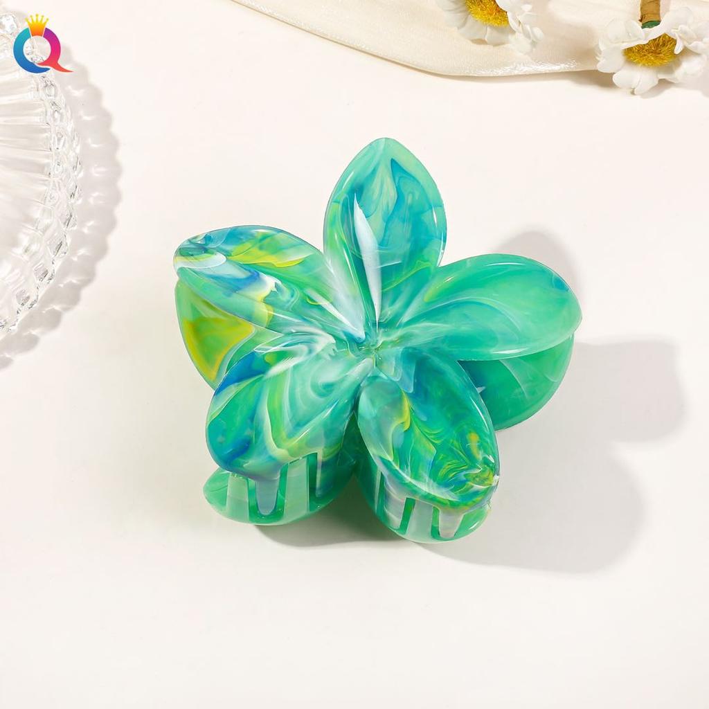 2 Pcs Hawaiian Flower Claw Clips for Women,Marble Vein Flower Hair Claw Clips for Thin Hair,Cute Beach Hair Accessories