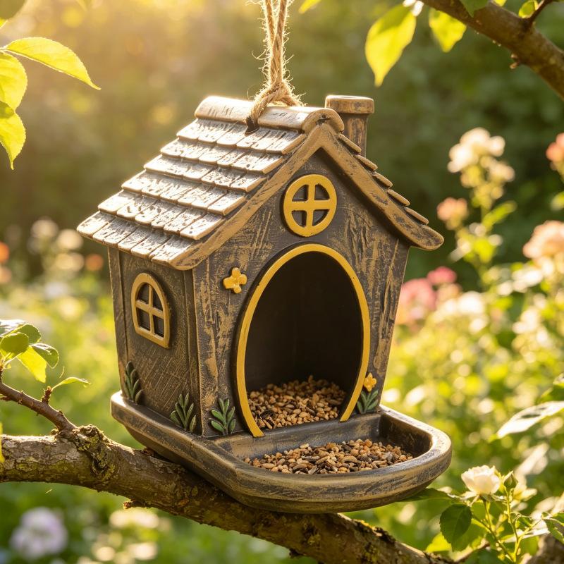 Casa Creativa para Exteriores Colgante de Tocón de Árbol Comedero para Pájaros para Jardín, Patio, Balcón, Diseño de Jardín, Equipo de Alimentación
