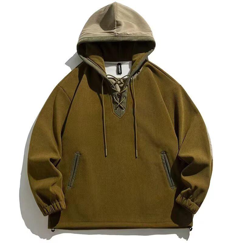 

Men s Retro Japanese Corduroy Hoodie - Warm Winter Casual Sweatshirt XL коричневий