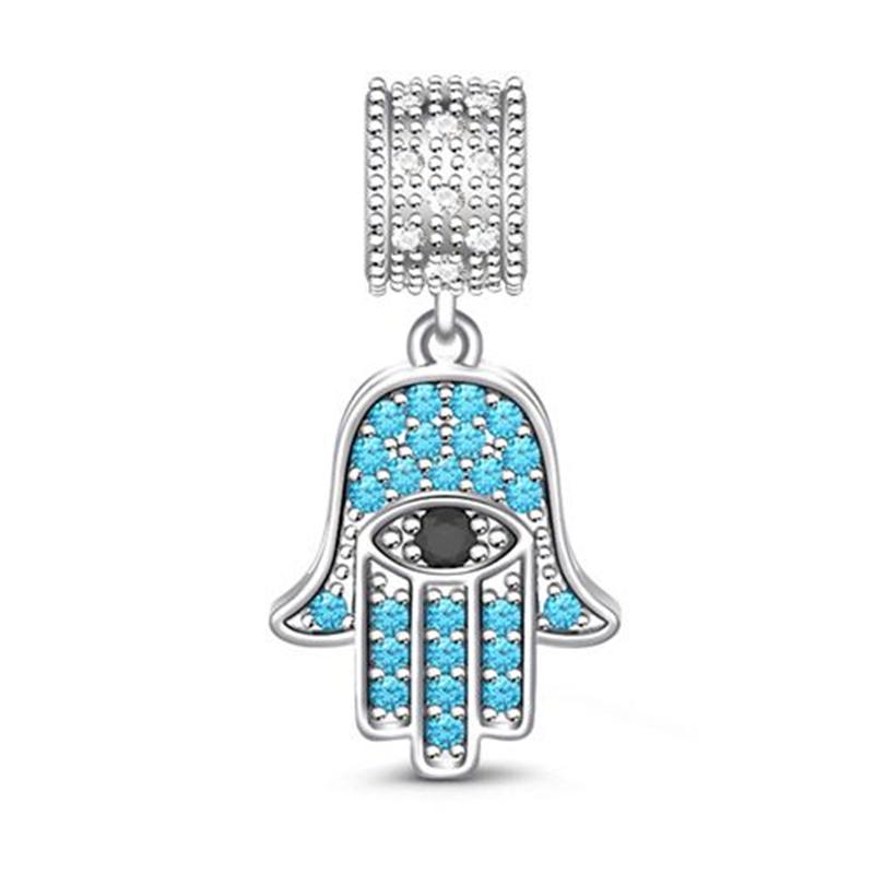 Sparkling Hamsa, All-Seeing Eye & Feather Three-Sided Charm Beads Fit Original Bracelets Accessories Diy Jewelry Gifts