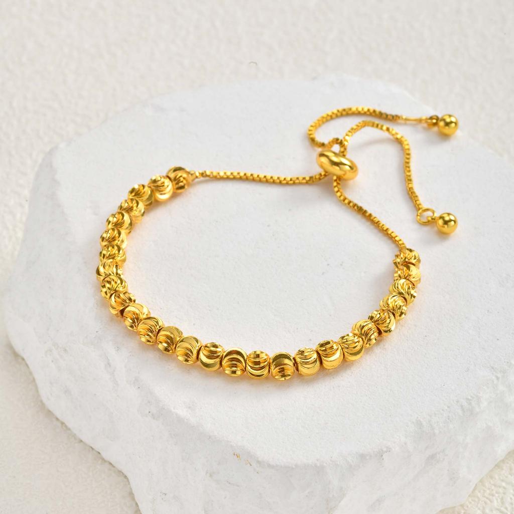 Luxury Tri Color Beaded Bracelet for Women, Gold Plated Adjustable Chain Bracelet, Unique Design Fashion Jewelry