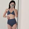 2025 Women's Sexy Split Stripe Bikini - Japanese & Korean Style Swimwear for Small Busts