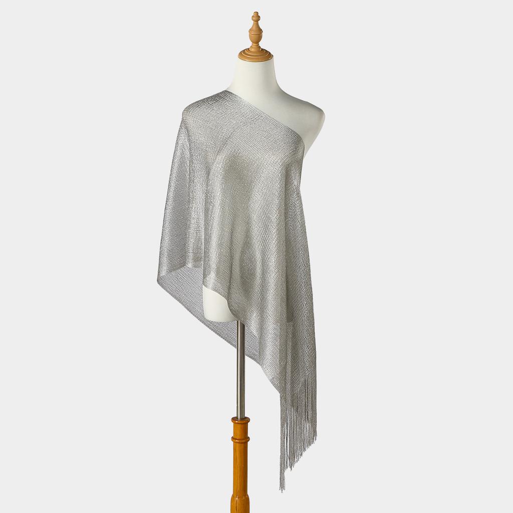 Premium Women Tassel Elegant Ladies Party Shawl Gold Silver Shimmer Wedding Stoles Glitter Golden Beach Smock Metallic Scarves